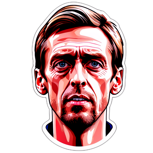 Aufkleber von Peter Crouch mit fokussiertem Blick und dem Befehl 'Header!'