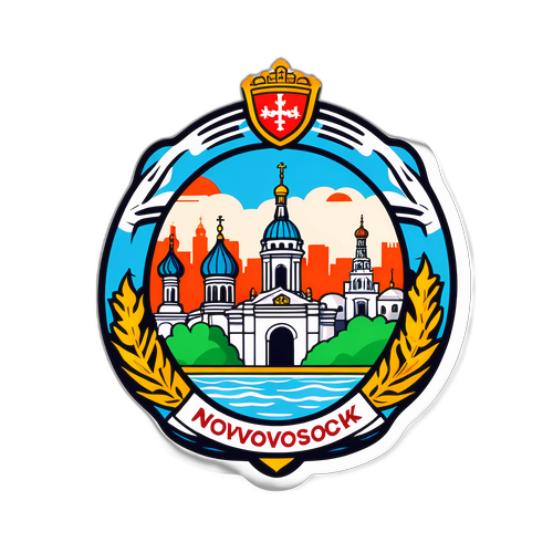 Новоосковск: наклейка с достопримечательностями и гербом города