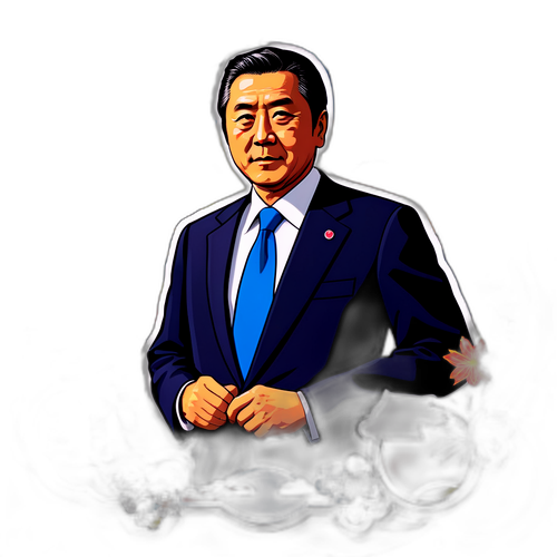 ビジネスシーンに描かれた日本の大統領のユニークでカラフルなキャラクター