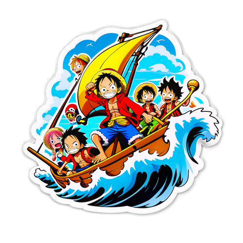 Autocollant de One Piece avec Luffy sur une mer tempétueuse