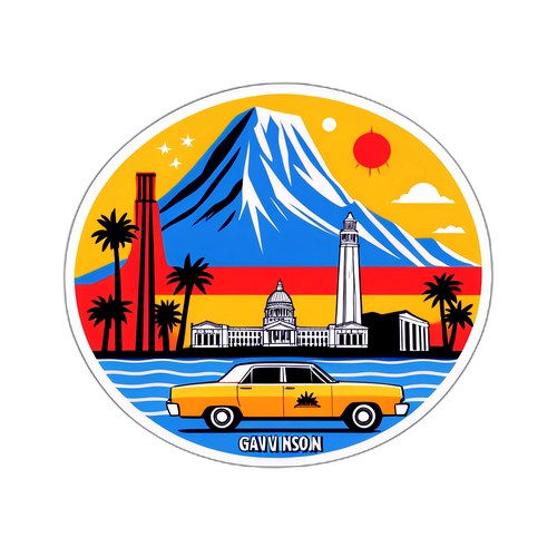 Gavin Newsom Sticker met Californische Symbolen