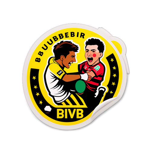 Návrh pro nálepku zachycující dynamiku posledního zápasu mezi Augsburgem a BVB