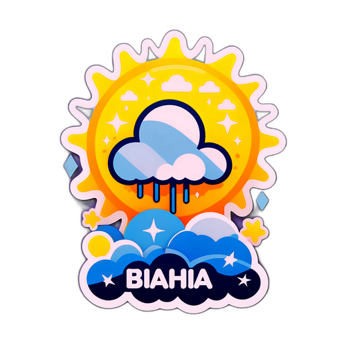 Diseño de un sticker con íconos meteorológicos de Bahía Blanca