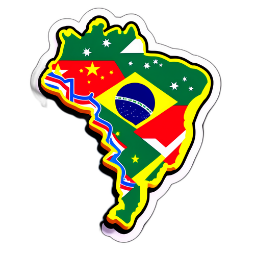 Autocollant coloré représentant le Brésil et le Paraguay