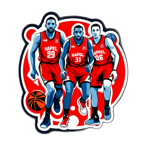 מדבקה לחגיגת עבודת צוות וספורטיביות בהפועל תל אביב כדורסל