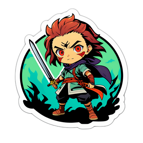 모험을 중심으로 한 "데몬 슬레이어" 주인공 스티커 디자인