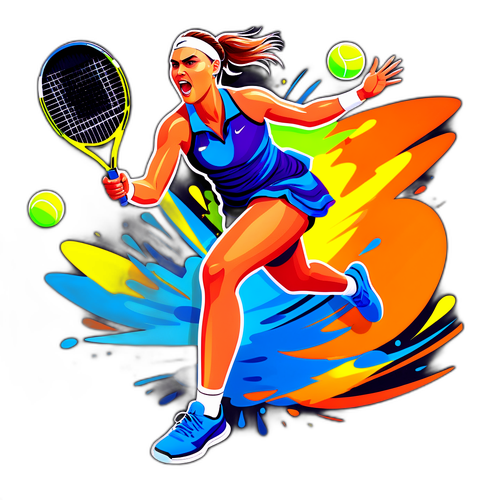 Wibracyjna ilustracja Aryny Sabalenki w akcji na korcie tenisowym