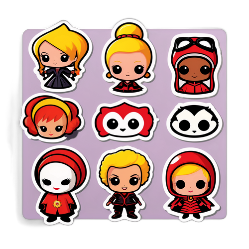 Наклейка з персонажами з фільмів Шарліз Терон у веселих костюмах