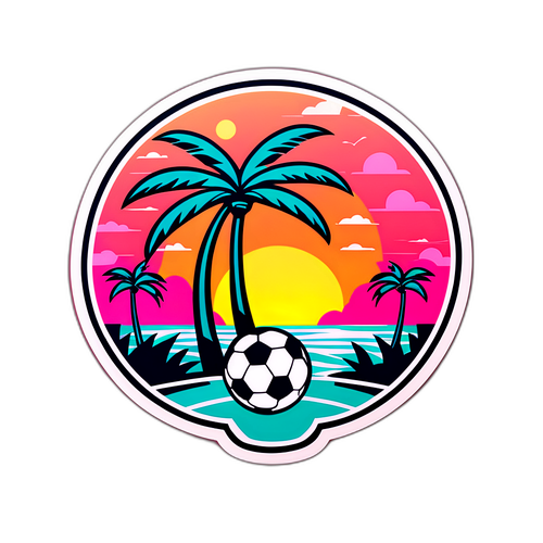 Logo Inter Miami con pallone da calcio e sfondo tropicale