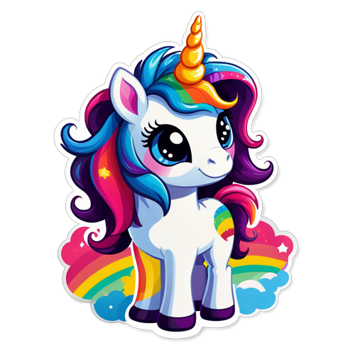 Cute Cartoon Unicorn with Rainbow Mane Sticker