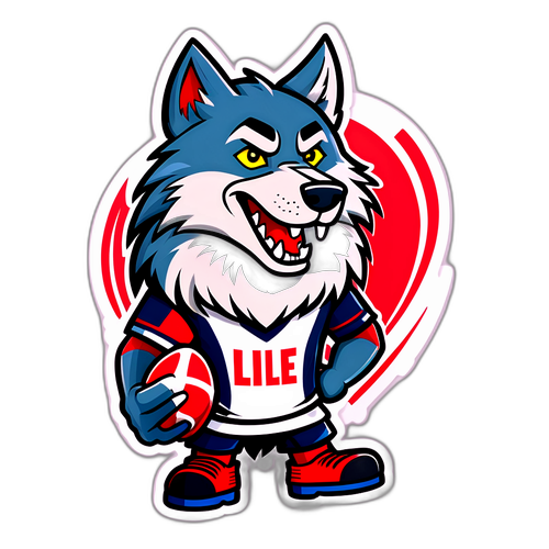 Un lobo estilo caricatura representando al equipo de Lille en un campo de fútbol