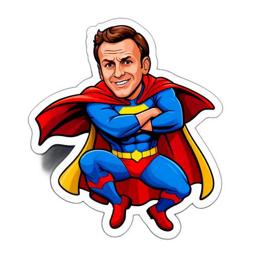 Autocollant humoristique de Macron en super-héros