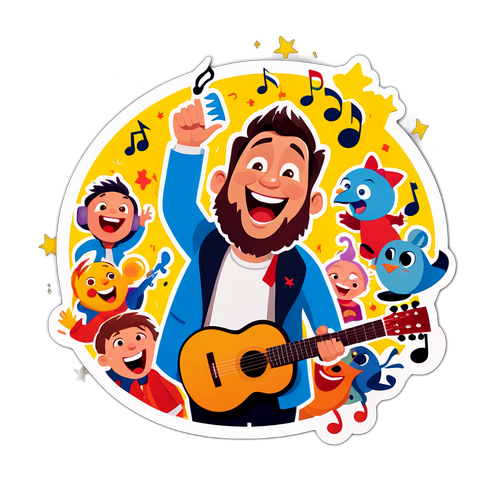 Nálepka s Jaroslavem Uhlířem na koncertě pro děti