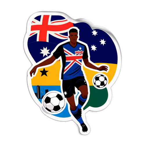 Sticker ya Mchezaji wa Mpira wa Miguu na Bendera ya Australia