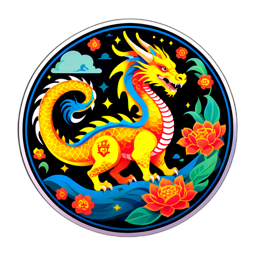 Sticker thể hiện phong cách truyền thống của 12 con giáp với hình ảnh nổi bật của Rồng