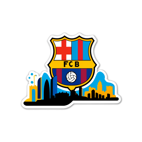 Sticker van de skyline van Barcelona met het FC Barcelona-logo