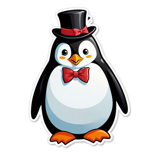Cute Elegant Penguin with Hat and Bow Tie