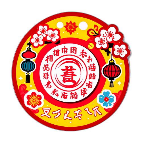 Sticker dễ thương về lịch âm với biểu tượng như mặt trăng, đèn lồng và hoa đào