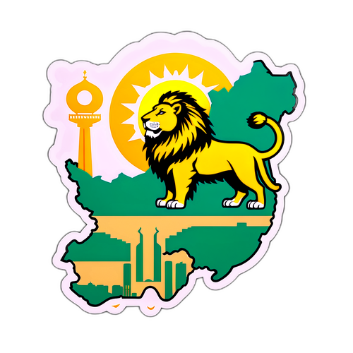 מדבקה עוצמתית של מפה איראן עם סמלים איקוניים