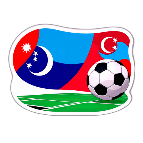מדבקה עם דגל אזרבייג'ן ודגל צרפת על רקע מגרש ס football