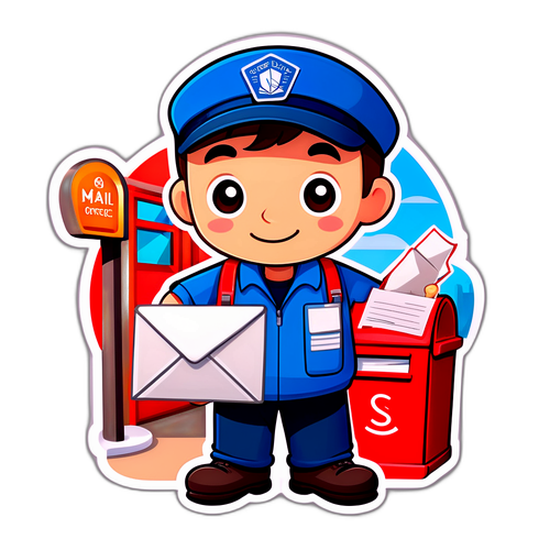 可愛的郵局主題卡通角色貼紙