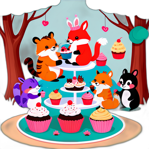 Malikhain na Ilustrasyon ng Nakakatuwang Tea Party sa Gubat