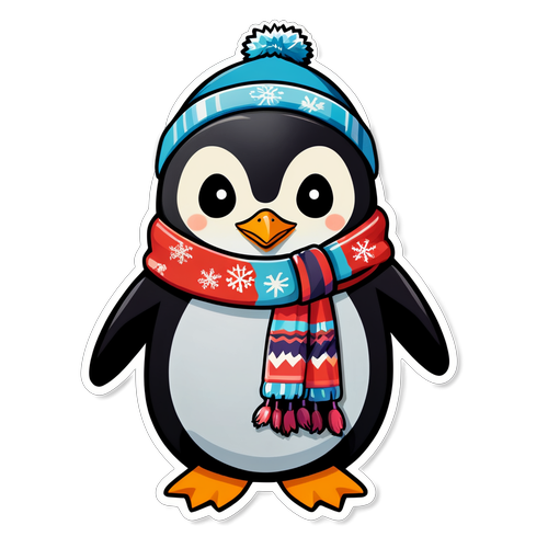 Ang Cute na Penguin na Suot ang Makulay na Scarf: Isang Sticker na Hindi Mo Matitipuhan!