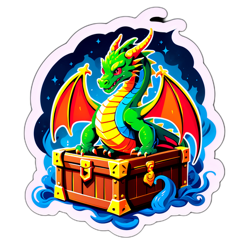 En mystisk drage krøllet rundt en skattekiste