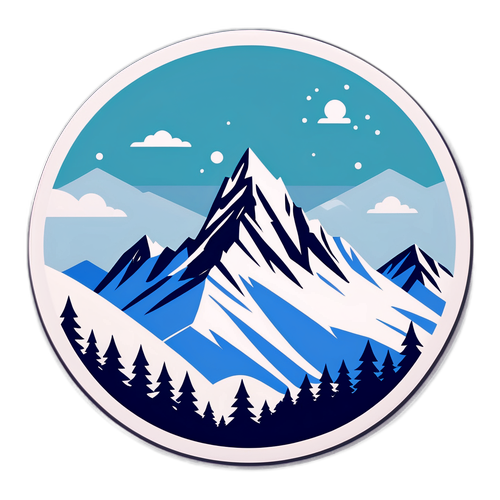 Minimalistowy design Alp z subtelnymi wskazówkami tras narciarskich i pokrytymi śniegiem szczytami podkreślającymi piękno zimy