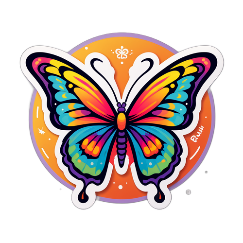 Sticker de mariposa colorida con 'payarola'