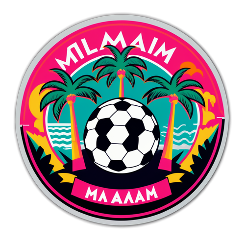 Stiker Logo Inter Miami dengan Elemen Sepak Bola dan Pokok Palma