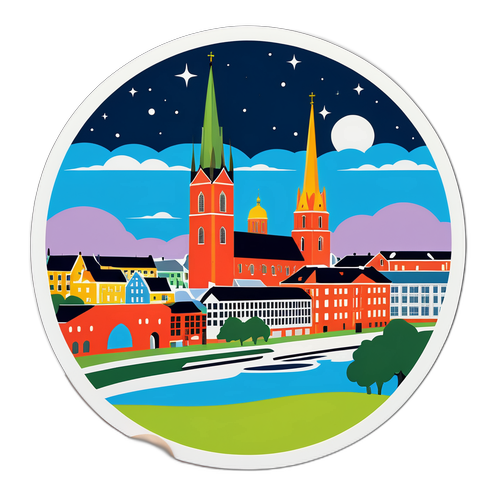 Fargerik klistremerke av Fredrikstad-skyline