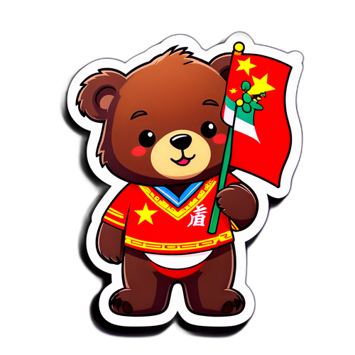 Gấu dễ thương cầm cờ Trung Quốc trong lễ diễu hành