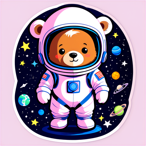 可愛的小熊穿著太空頭盔漫遊外太空