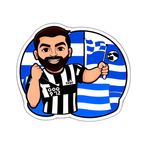 Στεγανωτικό σφραγιστικό Παναγιώτης Ψωμιάδης με φόντο σημαίες Ελλάδας και ΠΑΟΚ