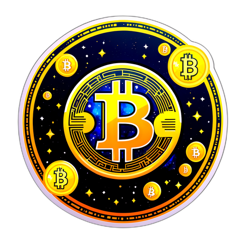 Bitcoin mince obklopená galaxií