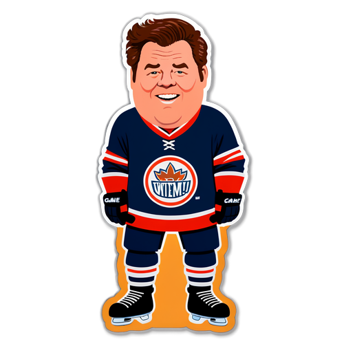 Minimalist klistermærke af George Wendt i hockeytrøje
