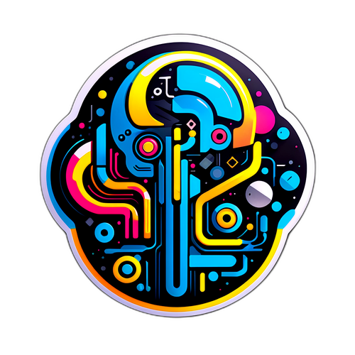 Nálepka s abstraktním designem inspirovaným technologií a umělou inteligencí