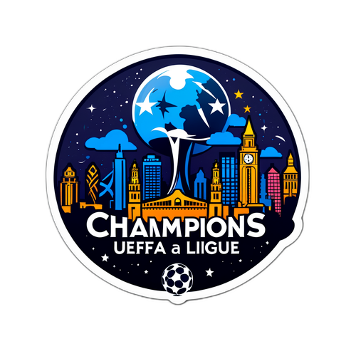 Stiker Liga Juara UEFA dengan Pemandangan Malam yang Dramatis