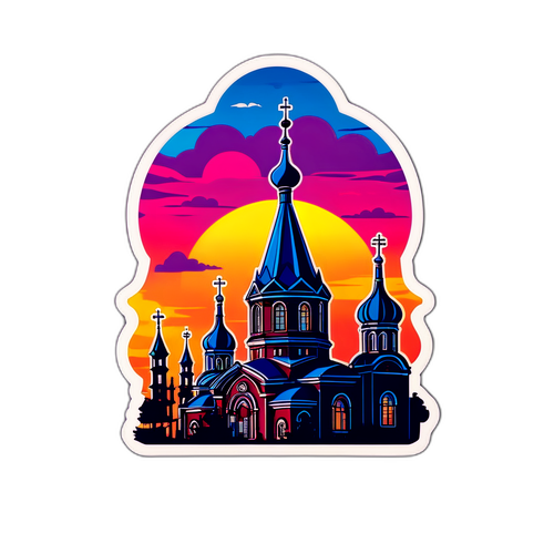 Силуэт собора в Саратове на фоне заката