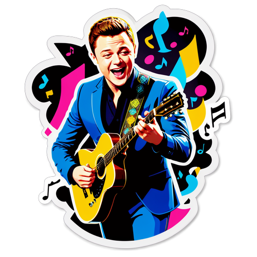 Une illustration de Taron Egerton en tant que chanteur avec une guitare