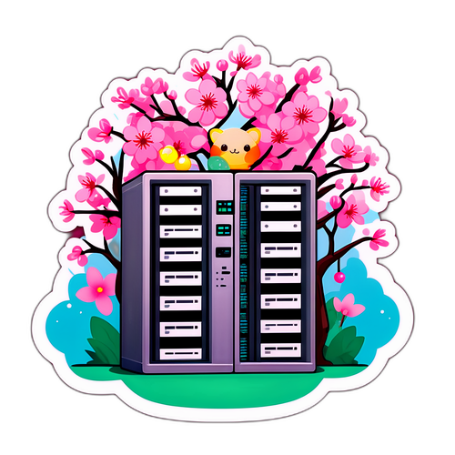 桜のインターネットサーバールームのかわいいイラスト