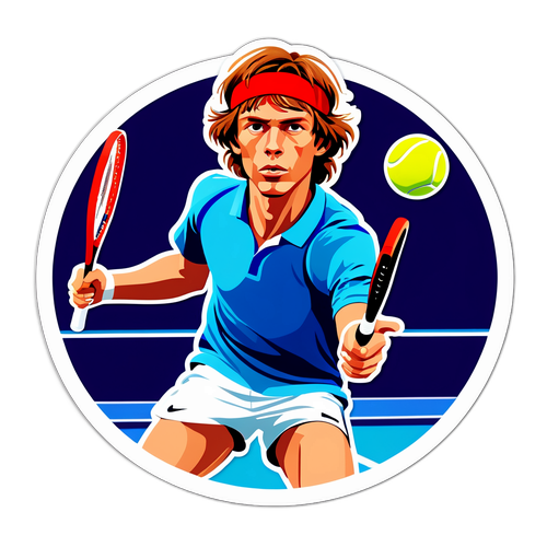 Creează un sticker cu Rublev la un meci de tenis