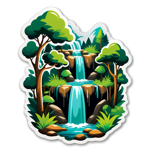 Escape to Serenity: Discover the Enchanting Beauty of Our Lush Waterfall Forest Sticker!