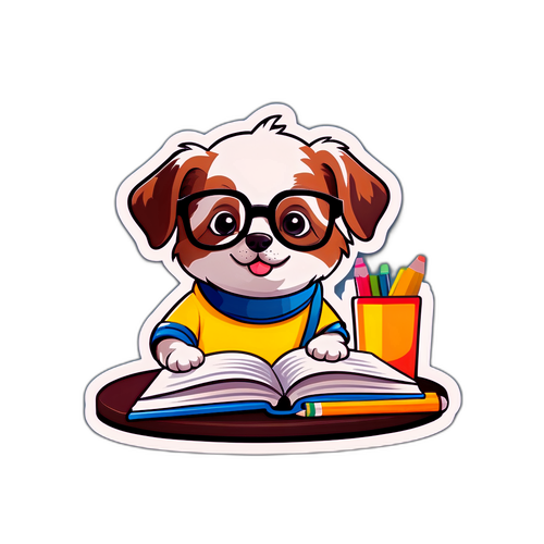 聪明的小狗读书贴纸