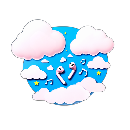 סצנה חלומית עם עננים בצורת AirPods