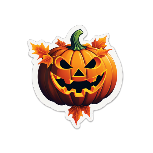Spooky Jack-o'-Lantern with Autumn Leaves Sticker