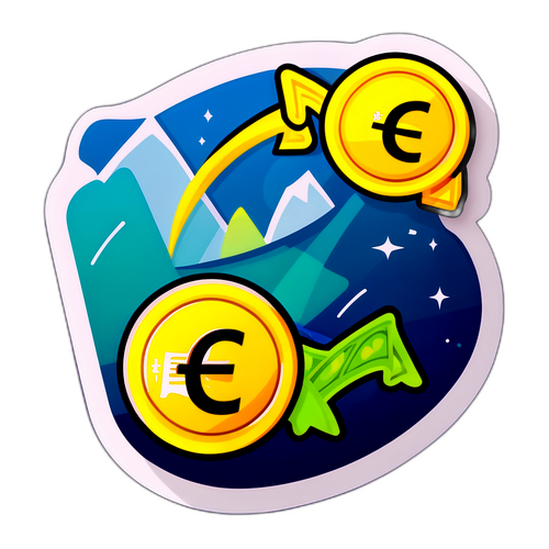 Autocollant représentant les fluctuations euro/dollard avec un marché boursier cartoon