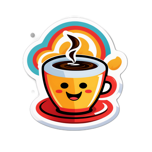 Nhãn dán ngày vui vẻ với tách cà phê