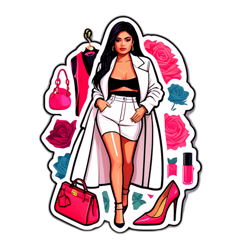 Kylie Jenner ikonikus ruháit ábrázoló elegáns matrica